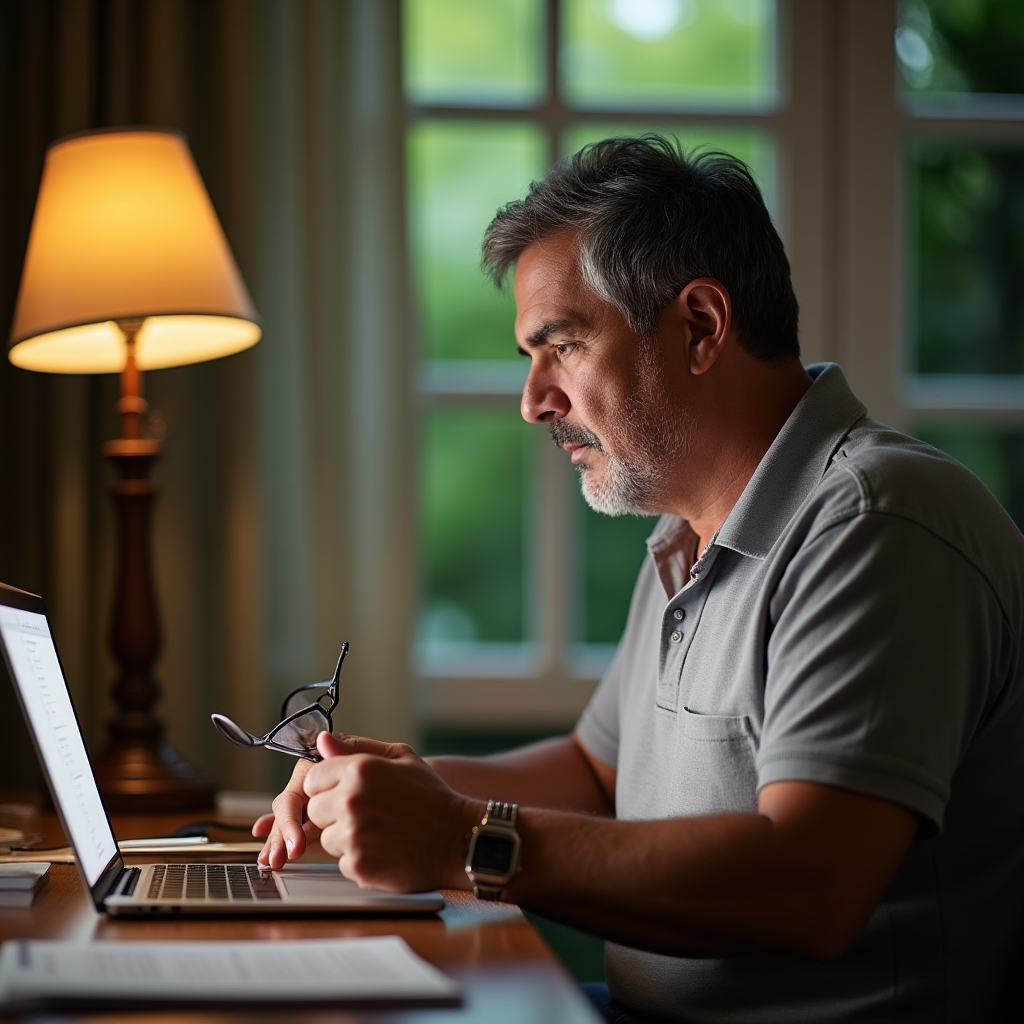 Adulto costarricense aprendiendo en computadora desde casa